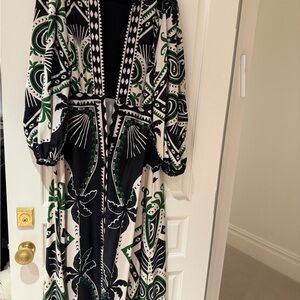 Farmrio Black, White & Green Printed Maxi Dress